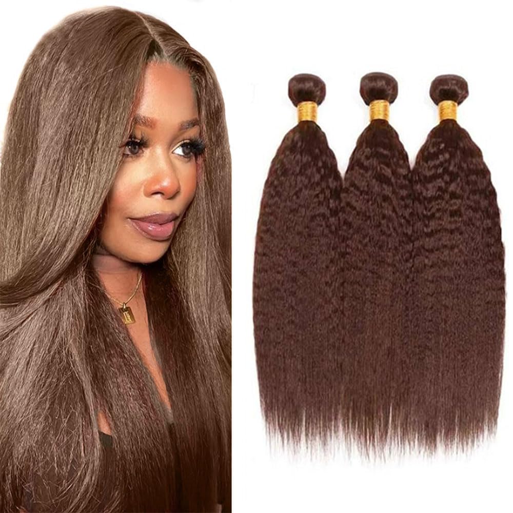 #4 Chocolate Brown Bundles Human Hair Kinky Straight 3 Bundles 16 18 20 Inch Brazilian Remy Hair 50 Grams/Bundle Unprocessed Vir