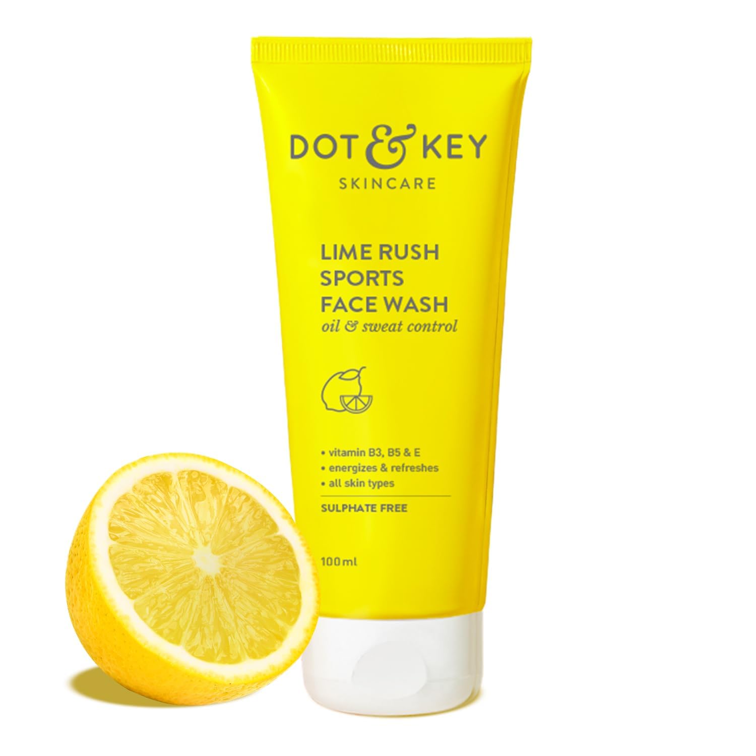 DOT&KEEYS Lime Rush Sports Face Wash, Deep Cleansing, Sulphate Free, Oil Control, NonDrying Formula for All Skin Types, 100ml