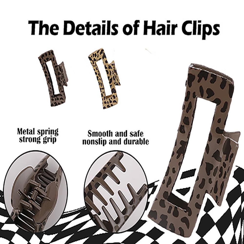 Paderison 2Pcs Checkered Rectangle Multicolored Claw Barrettes - Strong Hold Y2K Hair Accessories for Thin and Thick Hair (Brown