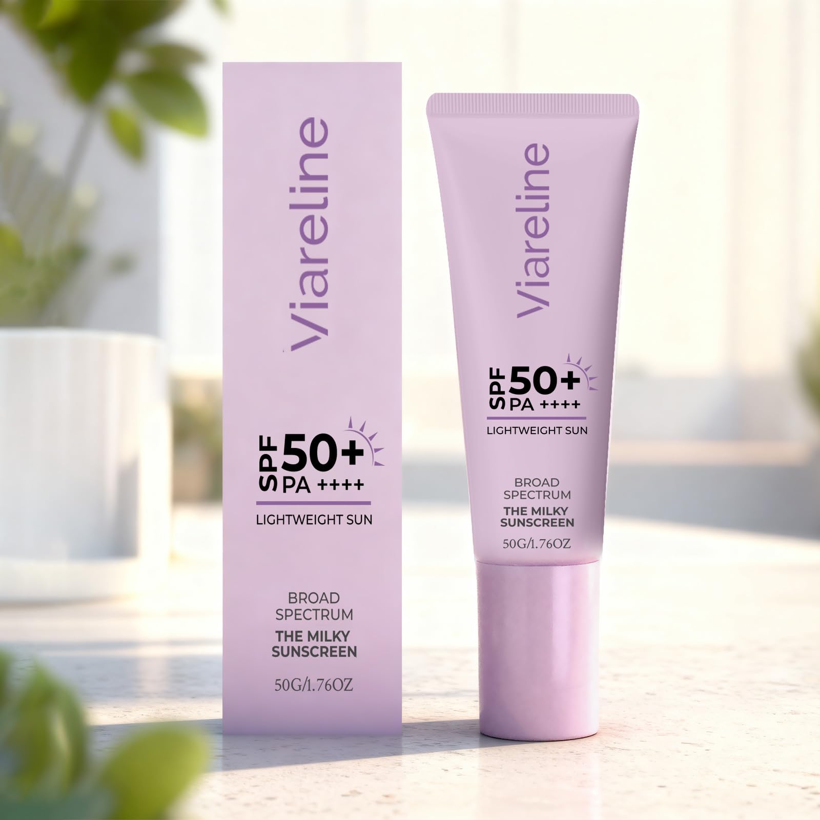 Viareline The Milky Sunscreen SPF 50+ PA++++, Broad Spectrum, Lightweight, Moisturizing, 1.76 oz