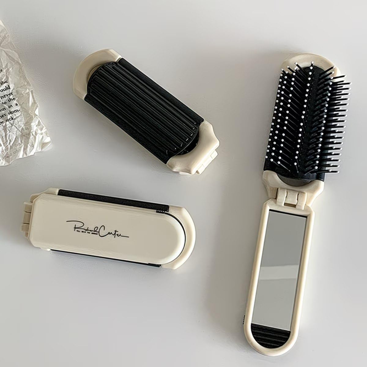 Cartzilla Folding Travel Hair Brush With Removable Mirror, Compact Collapsible Mini Comb, Portable Detangling Massage Hair Brush