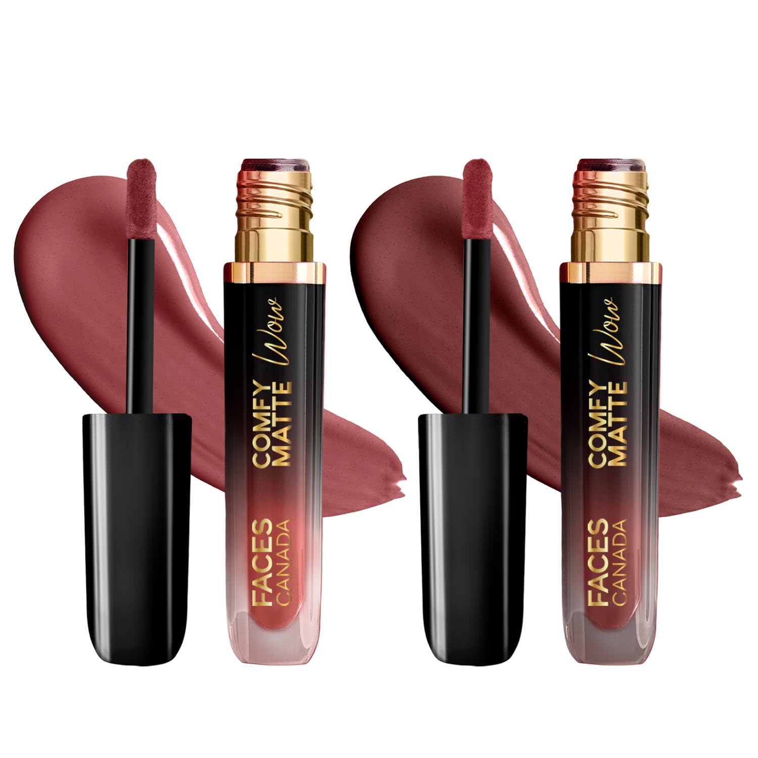 Faces Canada Comfy Matte Wow Liquid Lipstick - The Latte Edit, (3.8Ml X 2) | Choco Couture 01 + Cocoa Crush 07 | Long Lasting | 