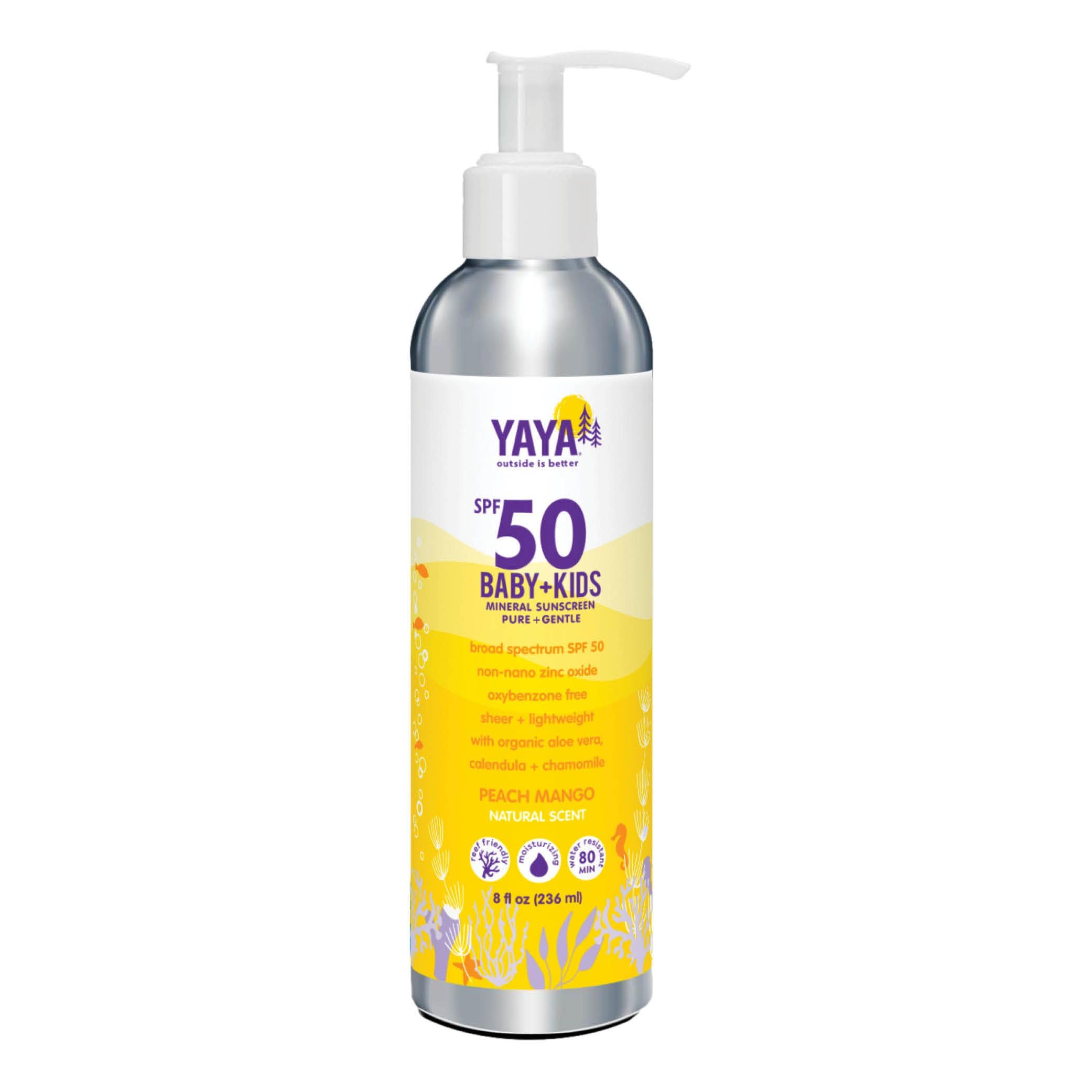 YAYA ORGANICS Baby + Kids Mineral Sunscreen Lotion, SPF 50, Reef-Friendly, Non-Nano Zinc Oxide, Water-Resistant, Hypoallergenic,