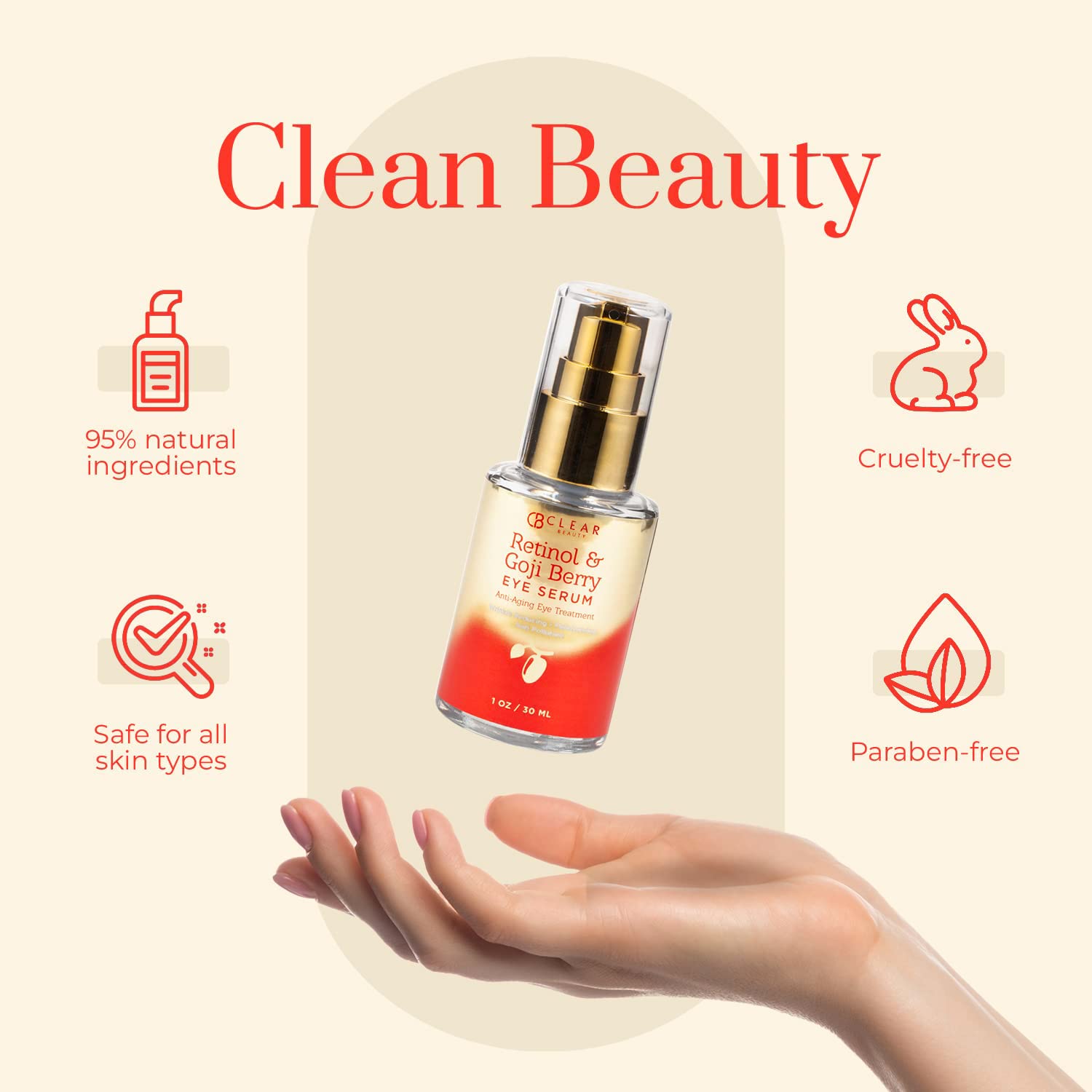 Clear Beauty Retinol & Goji Berry Under Eye Serum - Diminish Fine Lines, Wrinkles, Eye Bags & Dark Circles, Depuffing Eye Serum