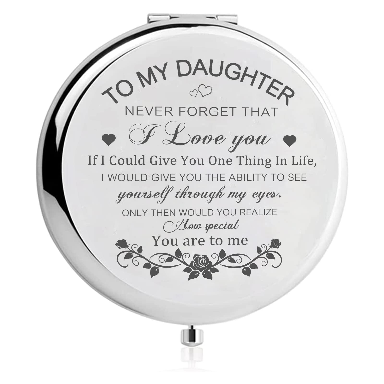 Gaolziuy Daughter Gifts Compact Mirror From Mom, Silver Daughters Compact Mirror, Birthday Gifts For Daughter From Mother For Da
