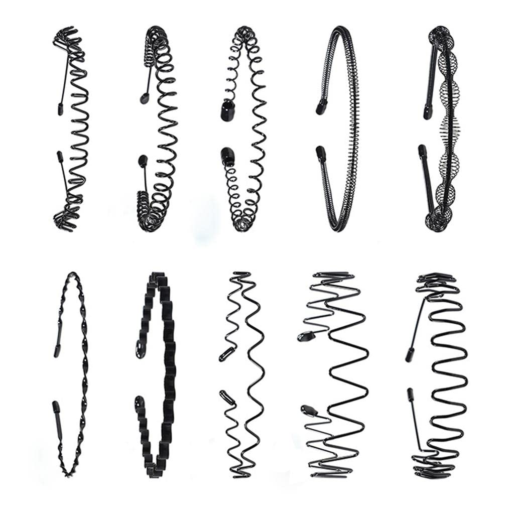 HEAVENGLOW 2x2pcs Uni Metal Spring Wavy Hairband Sports Face Wash Hair Loop Headband 01 | Hair CareStyling