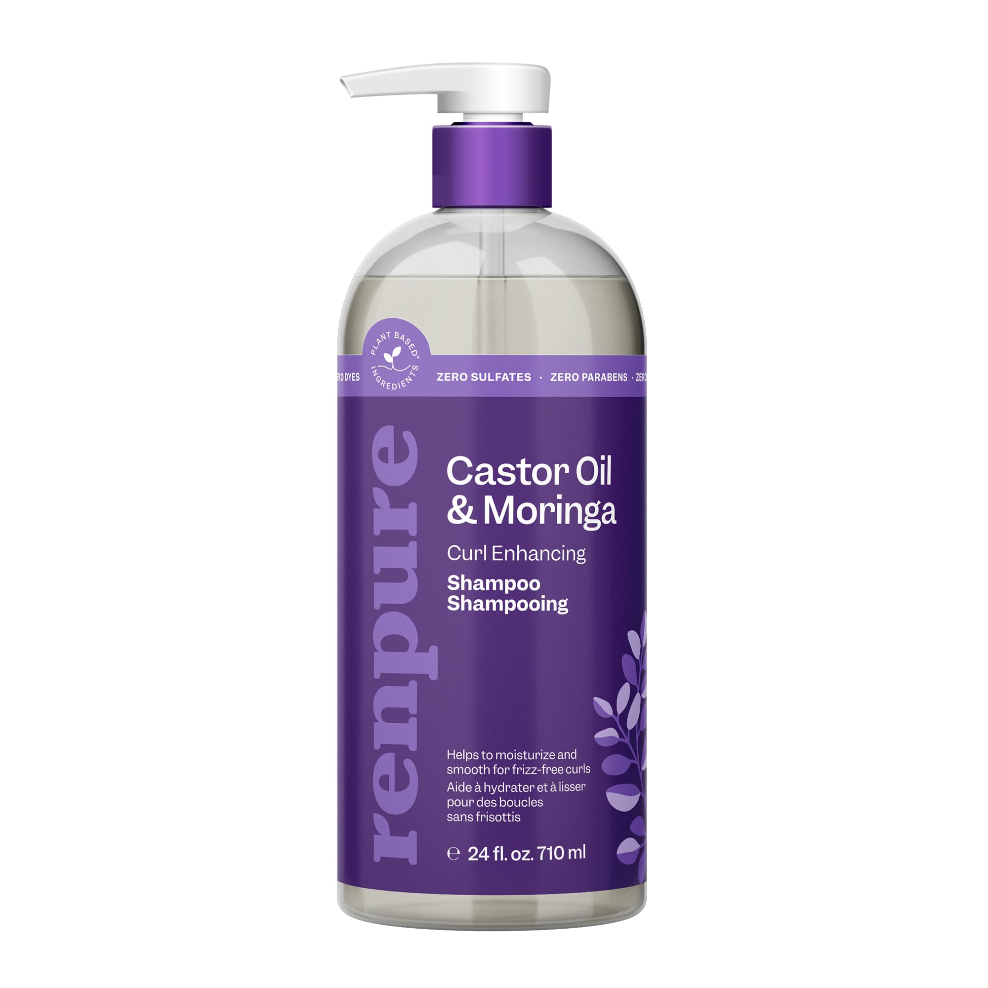 Renpure Castor Oil & Moringa Shampoo, Plant-Based - Curl Enhancing - For Moisturized, Manageable & Smooth Curls - With Castor & 