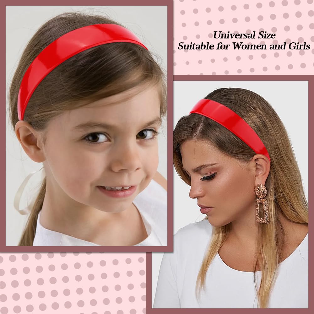 Ahoney Red Headband For Women Girls Glossy Vegan Leather Headband Non Slip 1.18'' Wide Plain Head Band Solid Hair Band Diy Holid