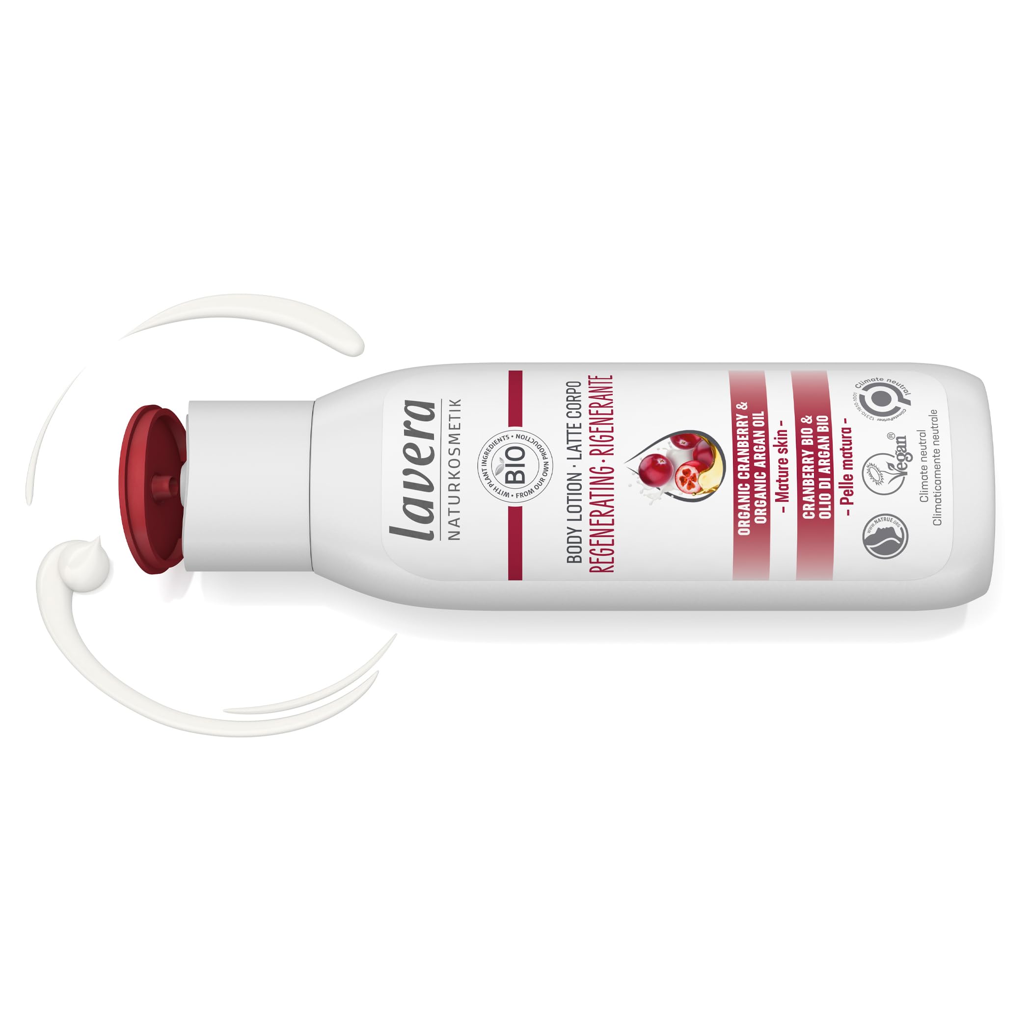 Lavera Body Milk Regenerating - Body Lotion With Organic Cranberry & Organic Argan Oil - Firming Care For Mature Skin - Peta Cer