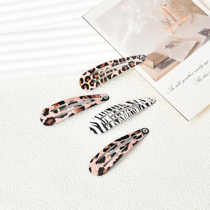 Leopard Snap Clips For Hair Y2K Black White Brown Metal Zebra Cheetah Print Hair Clips Animal Pattern Barrettes Hair Pins Decora