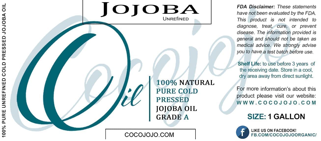 Jojoba Oil Gallon - Organic 100% Pure & Natural Cold Pressed Extra Virgin Golden Jojoba Oil Bulk (128 Oz / 1 Gal.) Moisturizer F