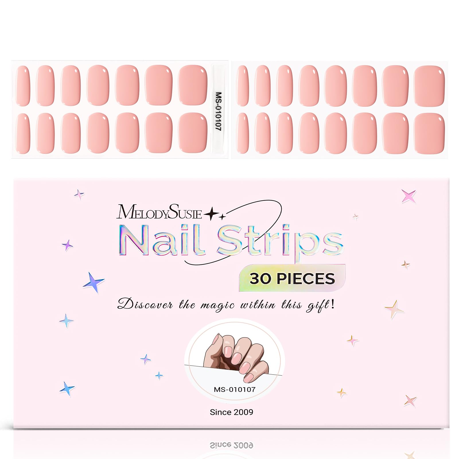 MelodySusie Semi Cured Gel Nail Strips, Creamy Pink - Works with Any Nail Lamps, Salon-Quality, Long Lasting, Easy to Apply - In