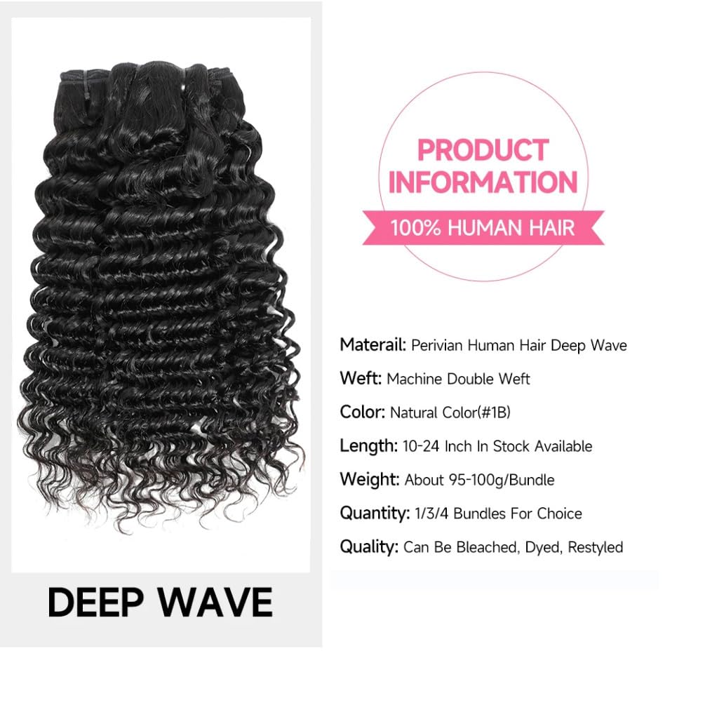 Deep Wave Human Hair Bundles 18 20 22 Inch Deep Curly Bundles Human Hair 12A Unprocessed Brazilian Virgin Weave 3 Bundles Double