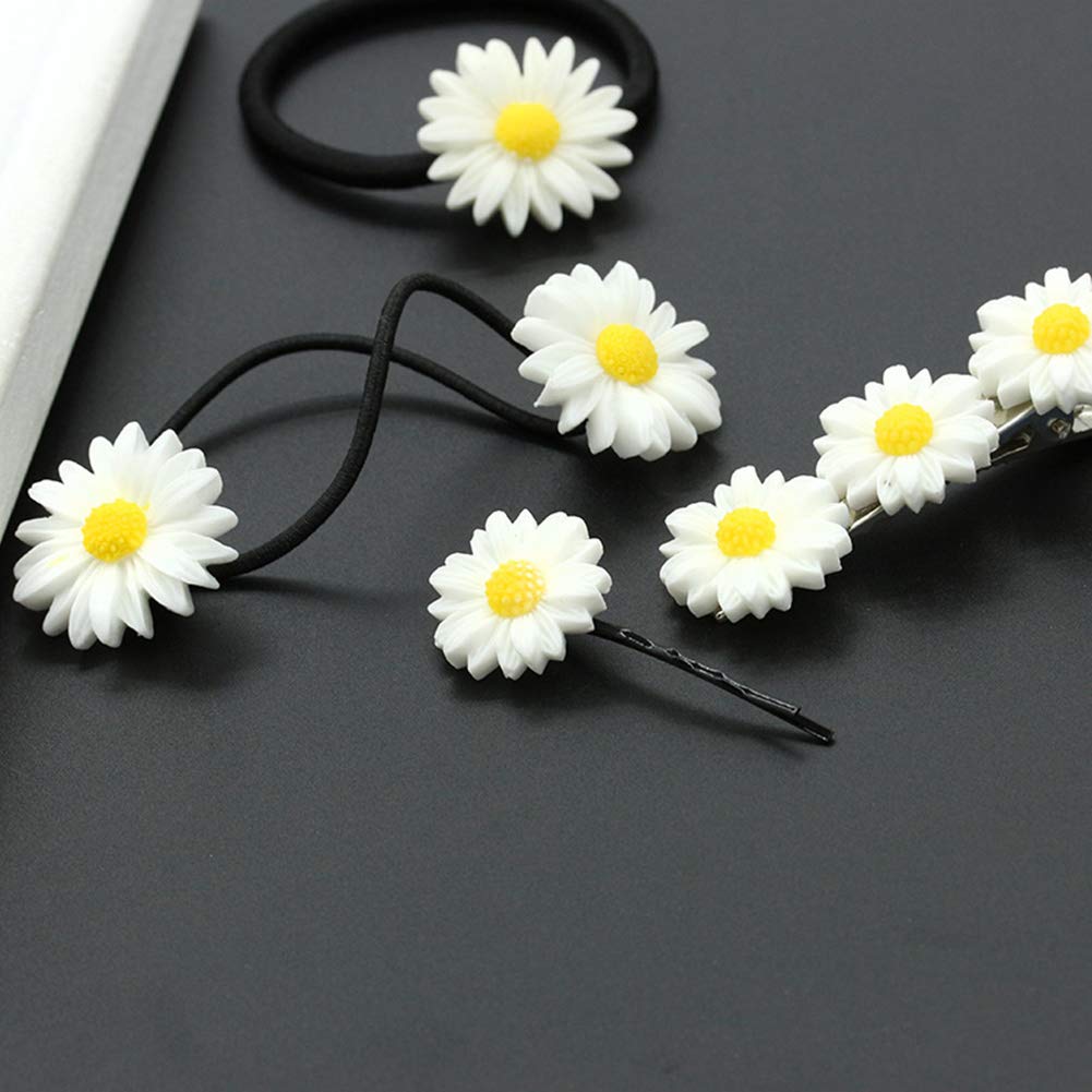 Lovef 18 Pcs All-Match Boutique Pastoral Little Daisy Flower Hair Accessories Hair Clips Bobby Pins Barrettes Elastic Hair Rope