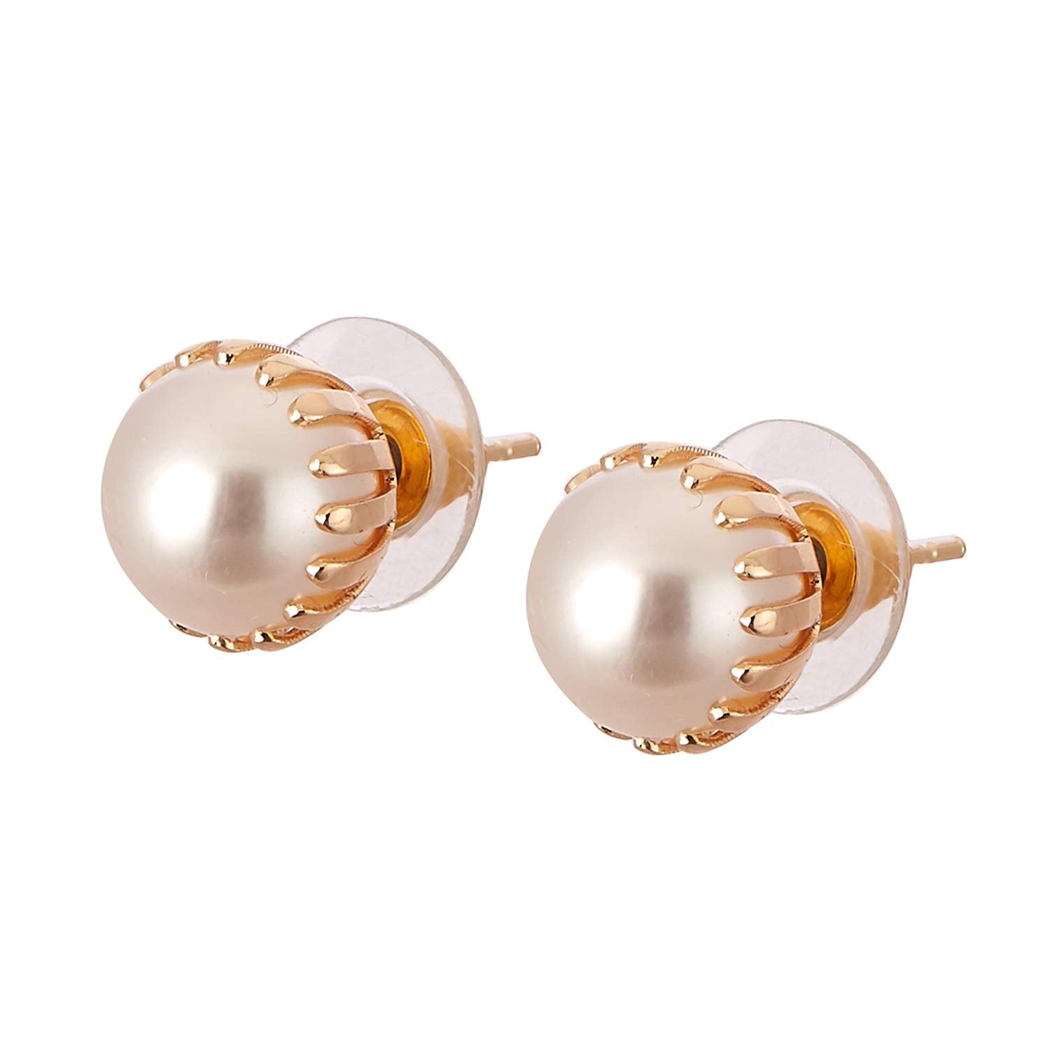 Zeneme Earring Gold Plated Off White Engraved Pearl Push Back Stud Earring Classic Dailies Jewellery For Girl And Women