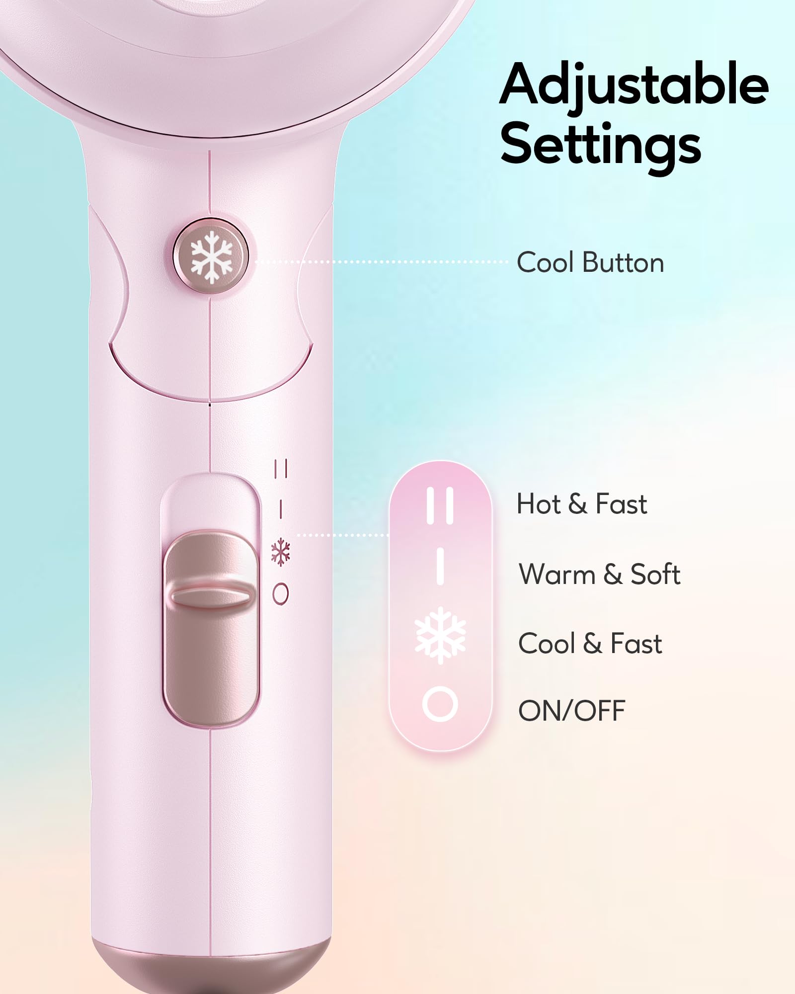 Wavytalk Hair Dryer With Diffuser, Mini Blow Dryer With Folding Handle, 1600W Quiet Lightweight Hairdryer With Diffuser Attachme