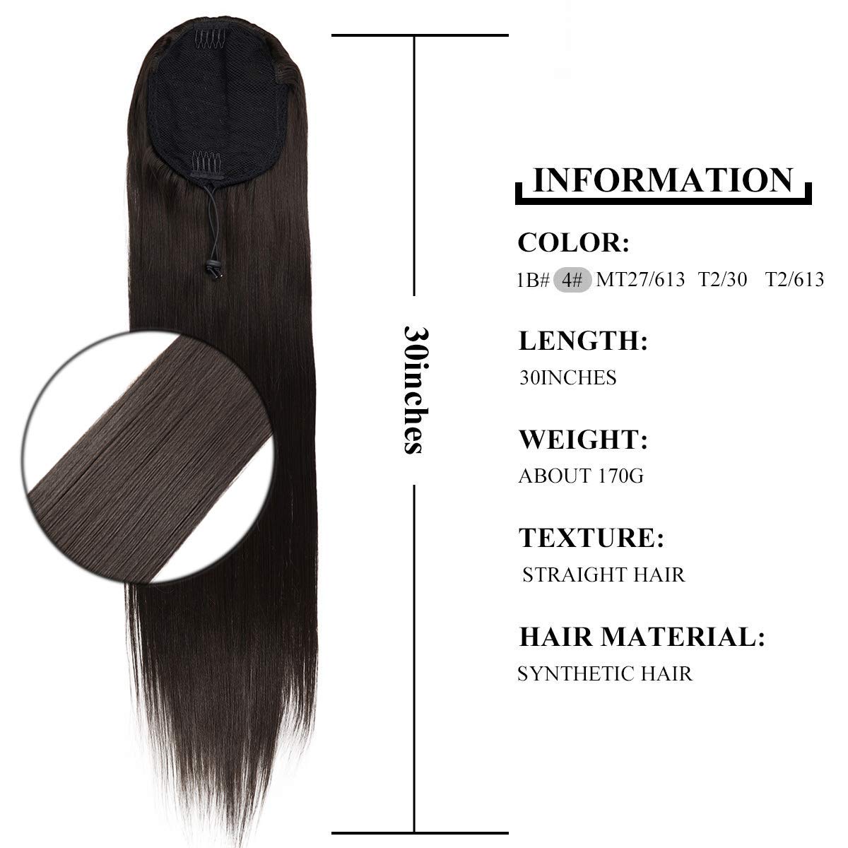 Fashion Icon Long Straight Drawstring Ponytail 30 Inch Synthetic Clip In Ponytail Extension For Women (4#