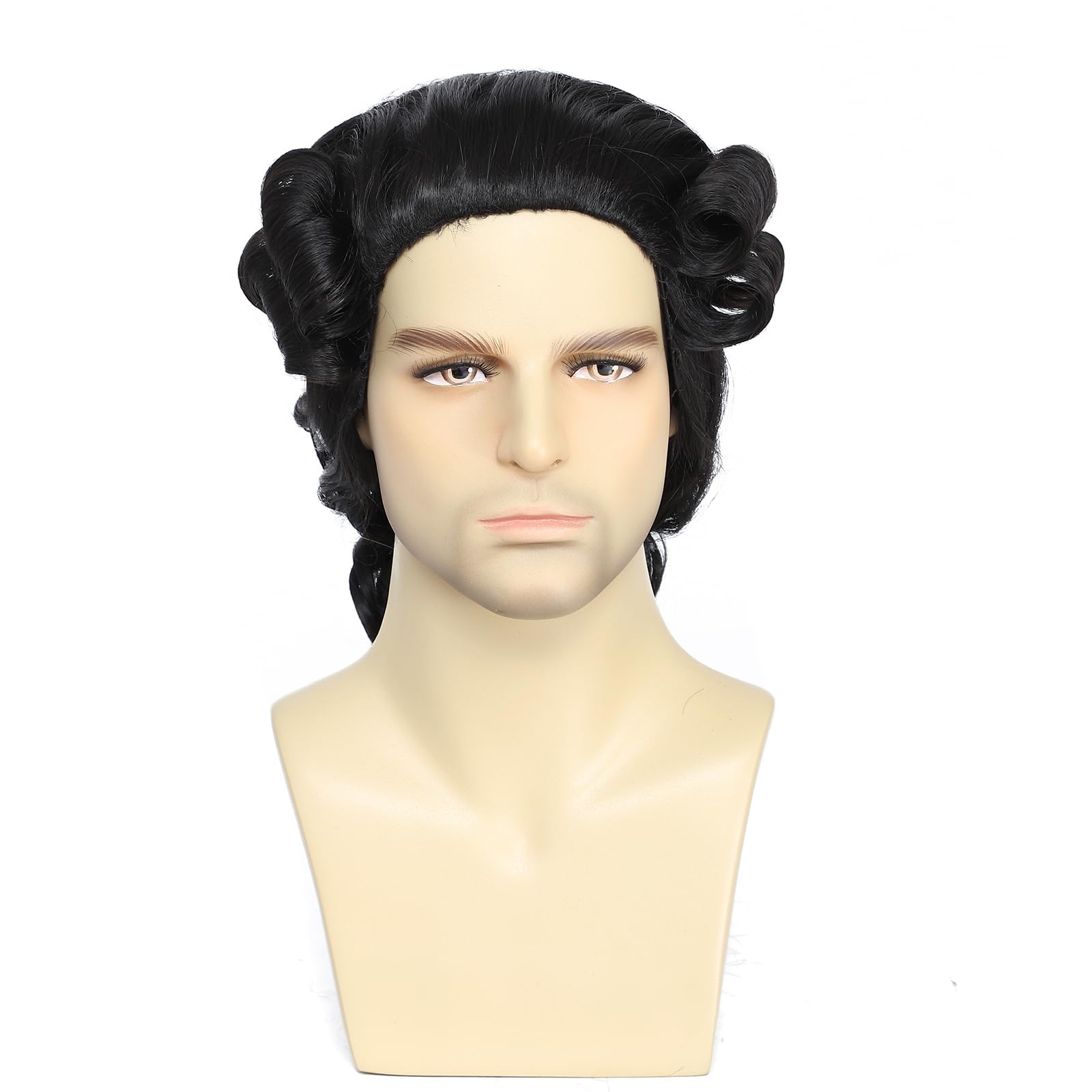 Traqur Judge Colonial Wig for Men White Funny Crazy Wigs Washington Halloween Costume Cosplay Party Wigs (Black)