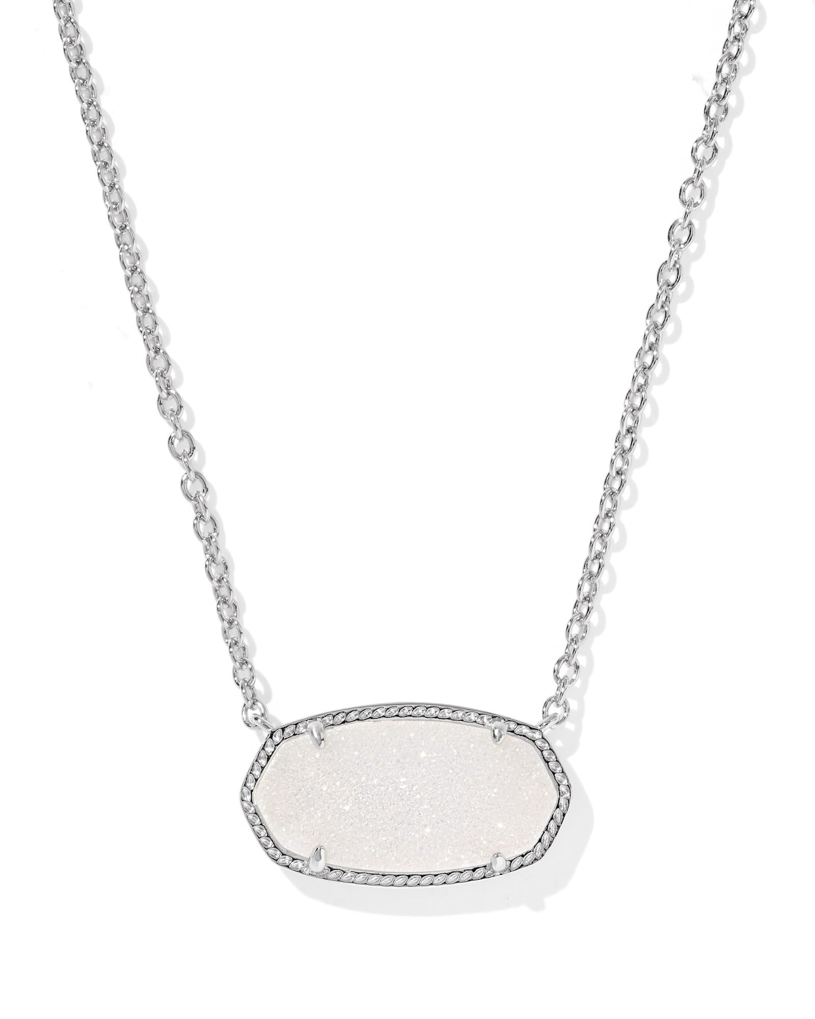 Kendra Scott Elisa Statement Short Pendant Necklace in Iridescent Drusy, Rhodium-Plated Brass, Fashion Jewelry for Women