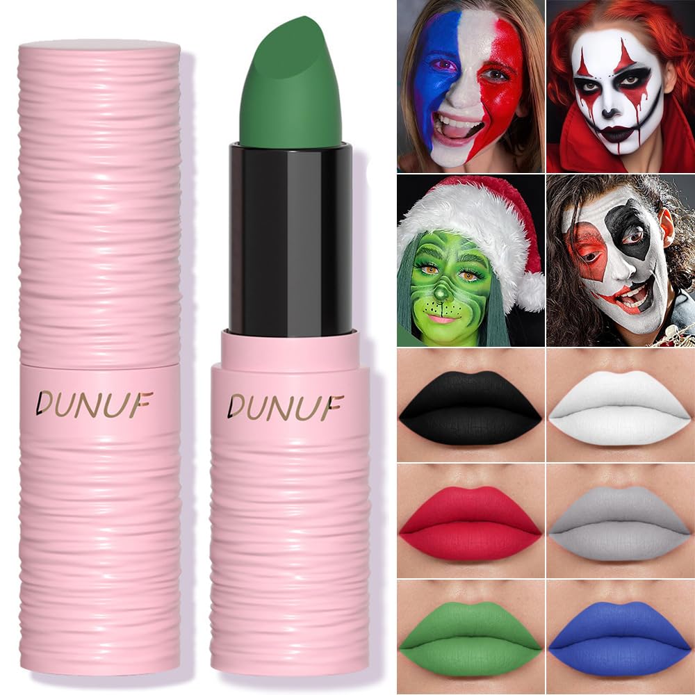 Yeweian Halloween Green Matte Lipstick, Green Lip Face Body Paint Stick, Cream Eye Black Stick For Baseball, Waterproof Long Las