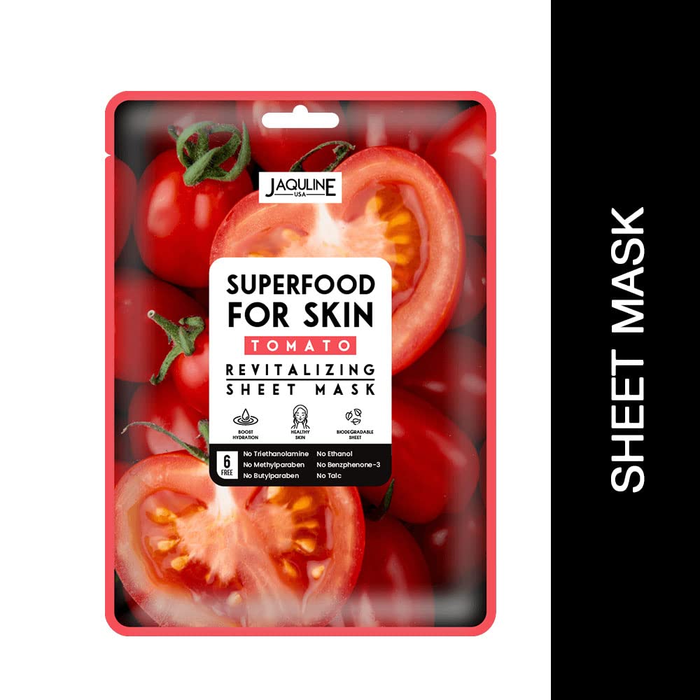 Jaquline Usa Superfood Sheet Mask Tomato | Hydrating And Antioxidant Face Mask | Brightens, Nourishes, And Revives Skin | Natura