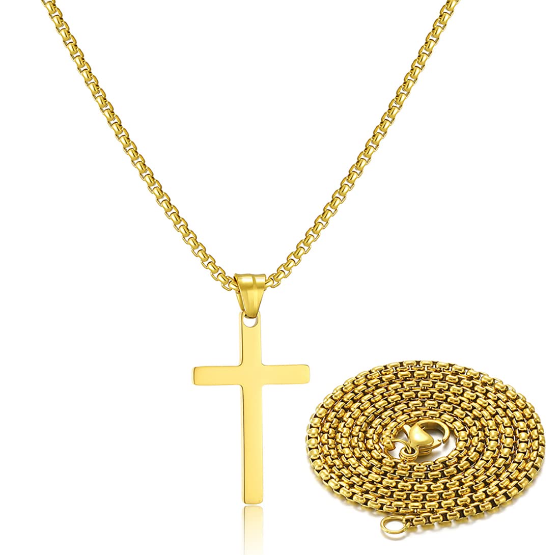 Stainless Steel Cross Necklace for men,Gold Cross Necklace for boys kids tiny Small Cross Pendant Necklace 24 inches Simple Jewe