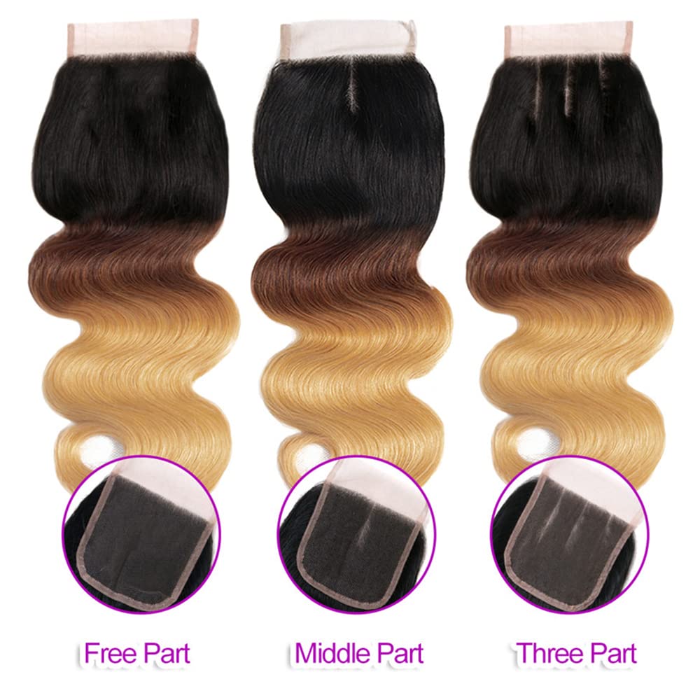 Lace Closure 4X4 Human Hair 1B 4 27 Ombre Closure For Women Body Wave Transparent Lace Next Day Delivery Closure Black To Brown