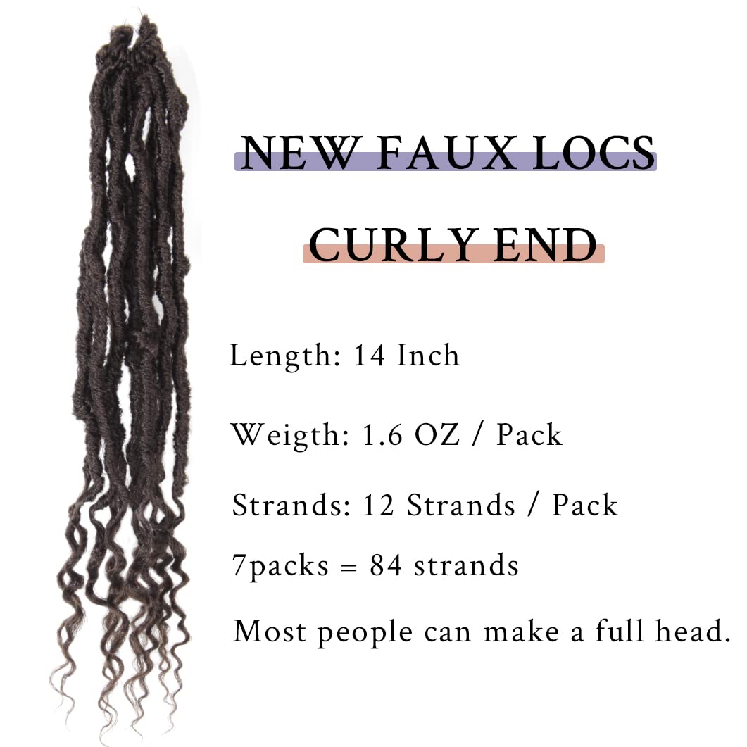 BOHOBABE 14 Inch New Faux Locs With Curly End 6 Packs Soft Locs Crochet Hair Short Natural Brown Crochet Braids (6Packs,4#)