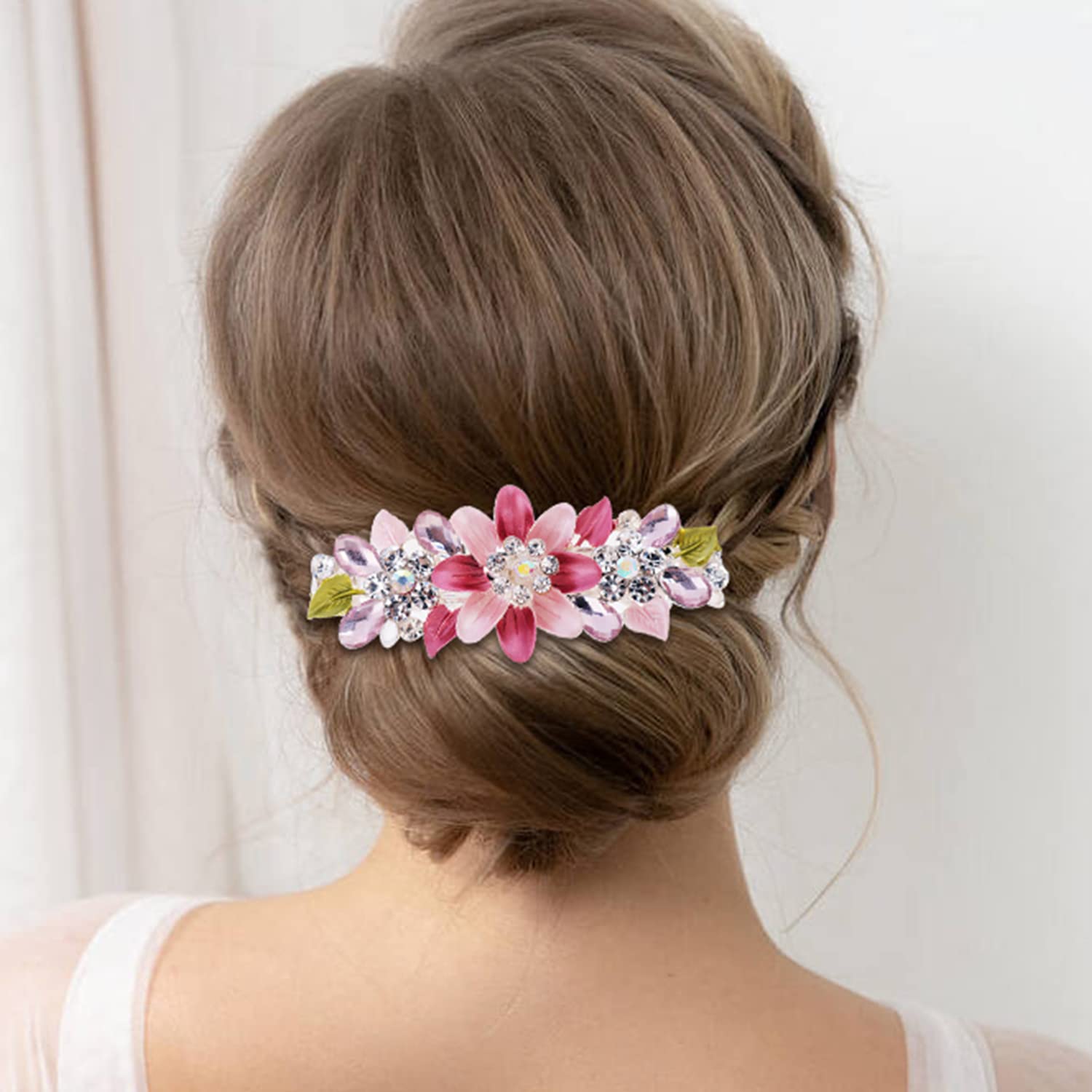 inSowni 4 Pack Glitter Sparkly Gems Crystal Rhinestones Flower Metal French Barrettes Floral Alligator Snap Hair Clips Accessori