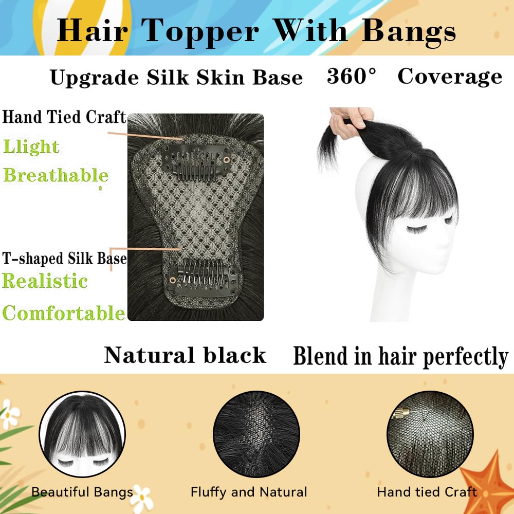 MISNEY 100% Human Remy Wispy Clip-in Bangs - 4x6 Mocha Brown Hair Fringe Hairpieces for Women