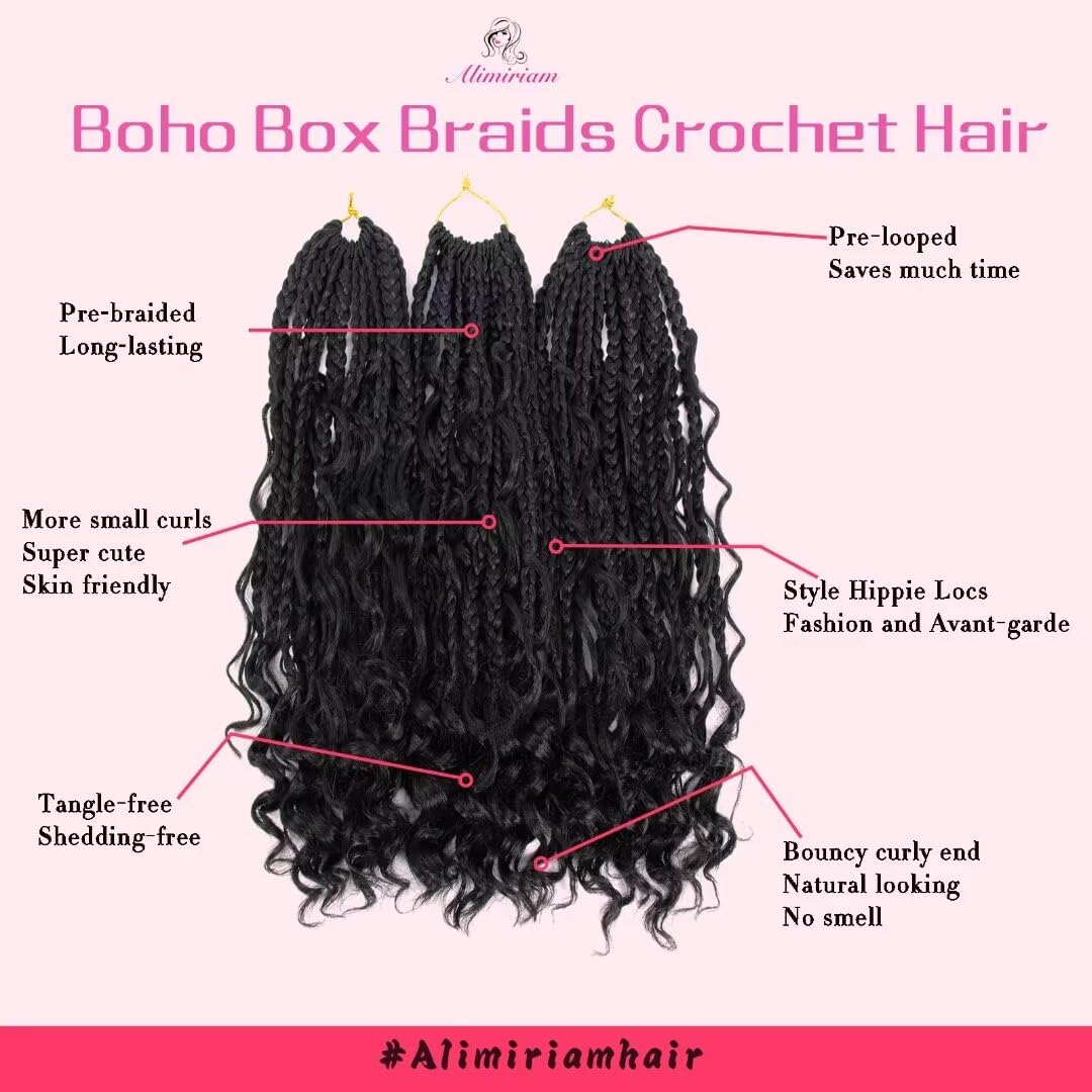Boho Box Braids Crochet Hair 12 Inch 8 Packs Box Braid Crochet Hair With Curly Ends Pre-Looped Goddess Box Braids Crochet Hair E