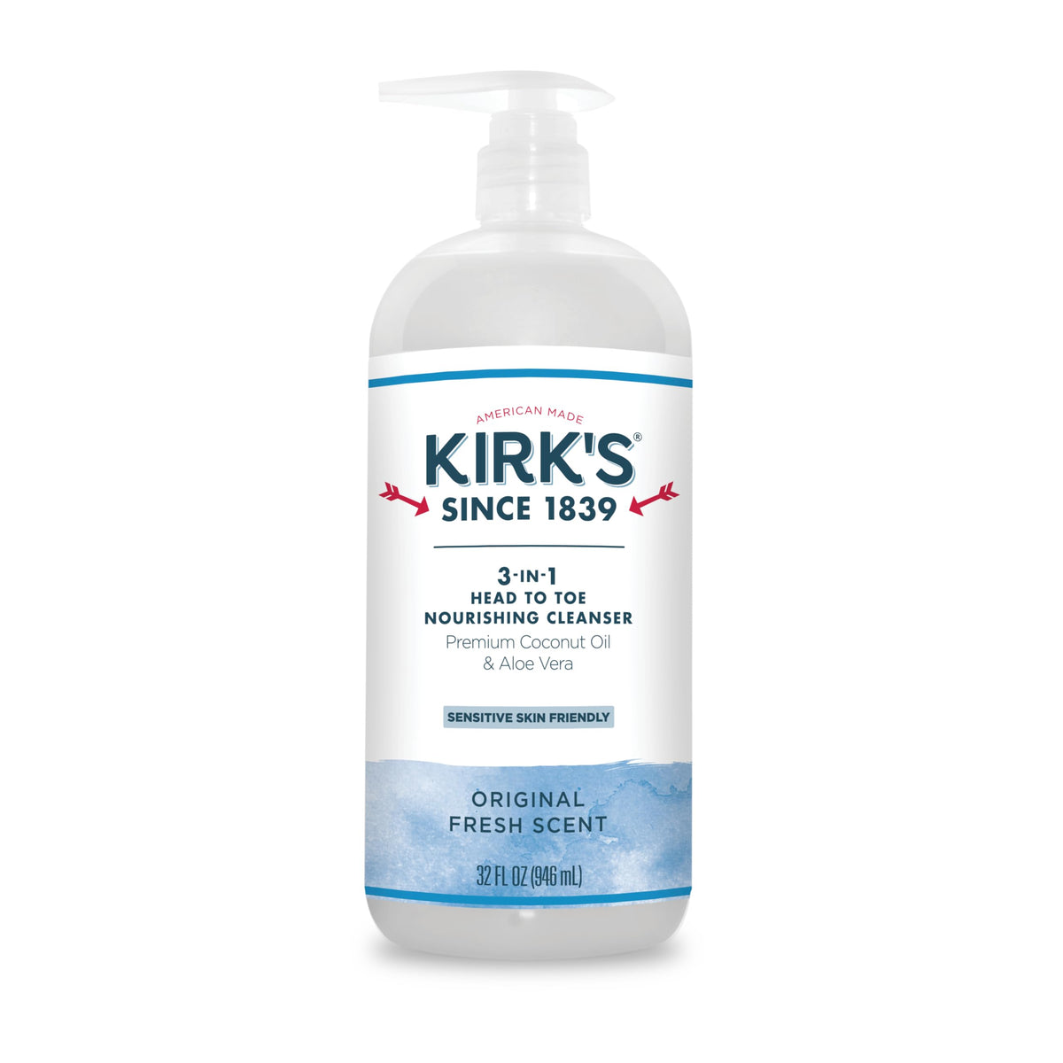 Kirk'S 3-In-1 Castile Liquid Soap Head-To-Toe Natural Shampoo, Face Soap & Body Wash For Men, Women & Children | Coconut Oil + A