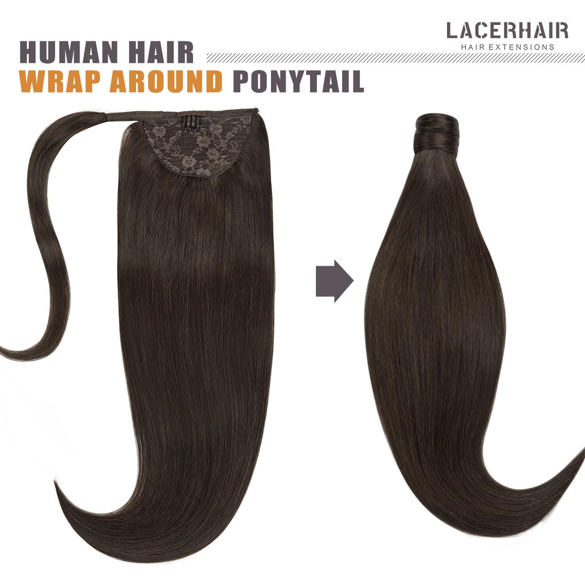 Lacerhair Wrap Around Ponytail Extension Human Hair For Black Women 16 Inch Human Hair Ponytail Hair Extensions Silky Straight O