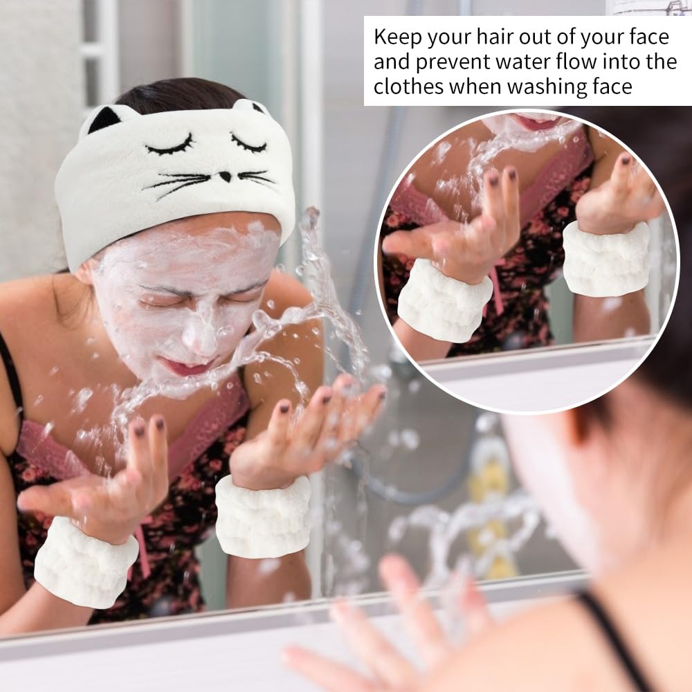 Ahoney Face Washing Headband Wristbands Set, Cute Animals Makeup Spa Skincare Headbands For Washing Face Bath Headband For Women