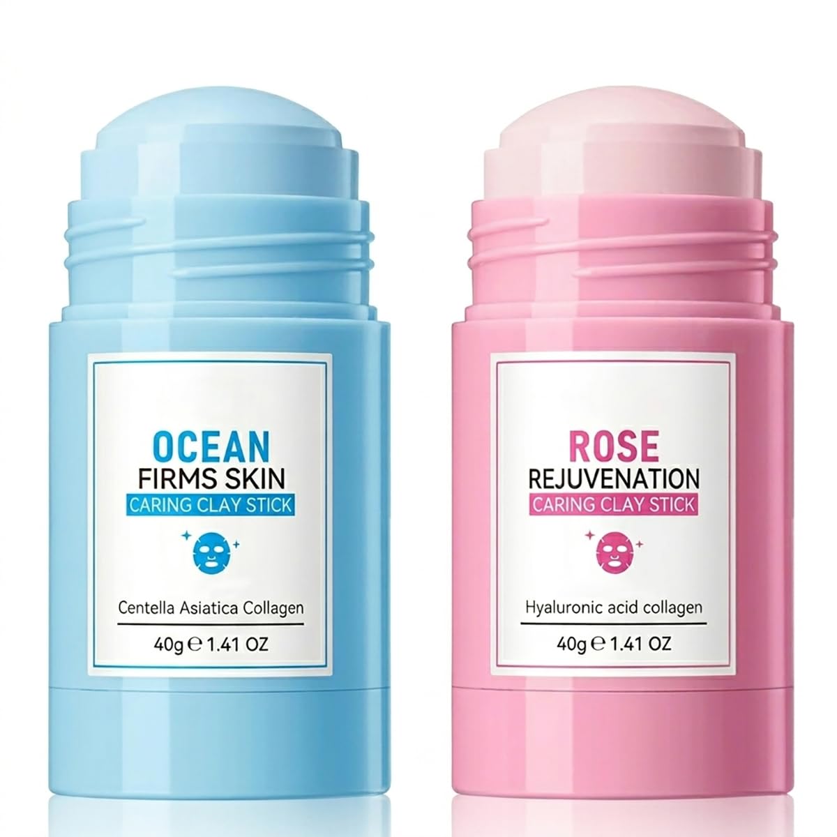 Zifeifeigs 2Pack Clay Mask Stick Set  Rose & Ocean Mud Face Mask for Deep Pore Cleansing & Oil Control  Hydrating & Solid Rol