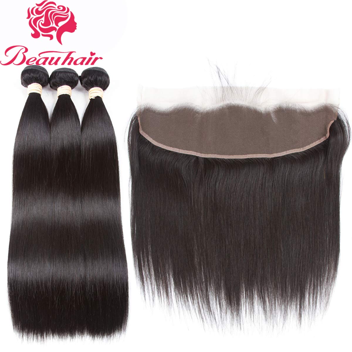 Brazilian Lace Frontal Closure With 3 Bundles Straight Virgin Hair Weave 13X4 Ear To Ear Frontal Lace Closure With Baby Hair 8A