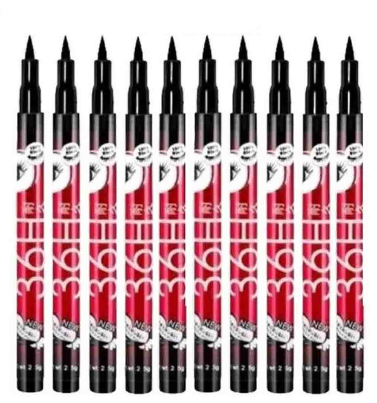 Heeva Creation 36 H Long Lasting Waterproof Liquid Black Eyeliner.(Pack Of 10).