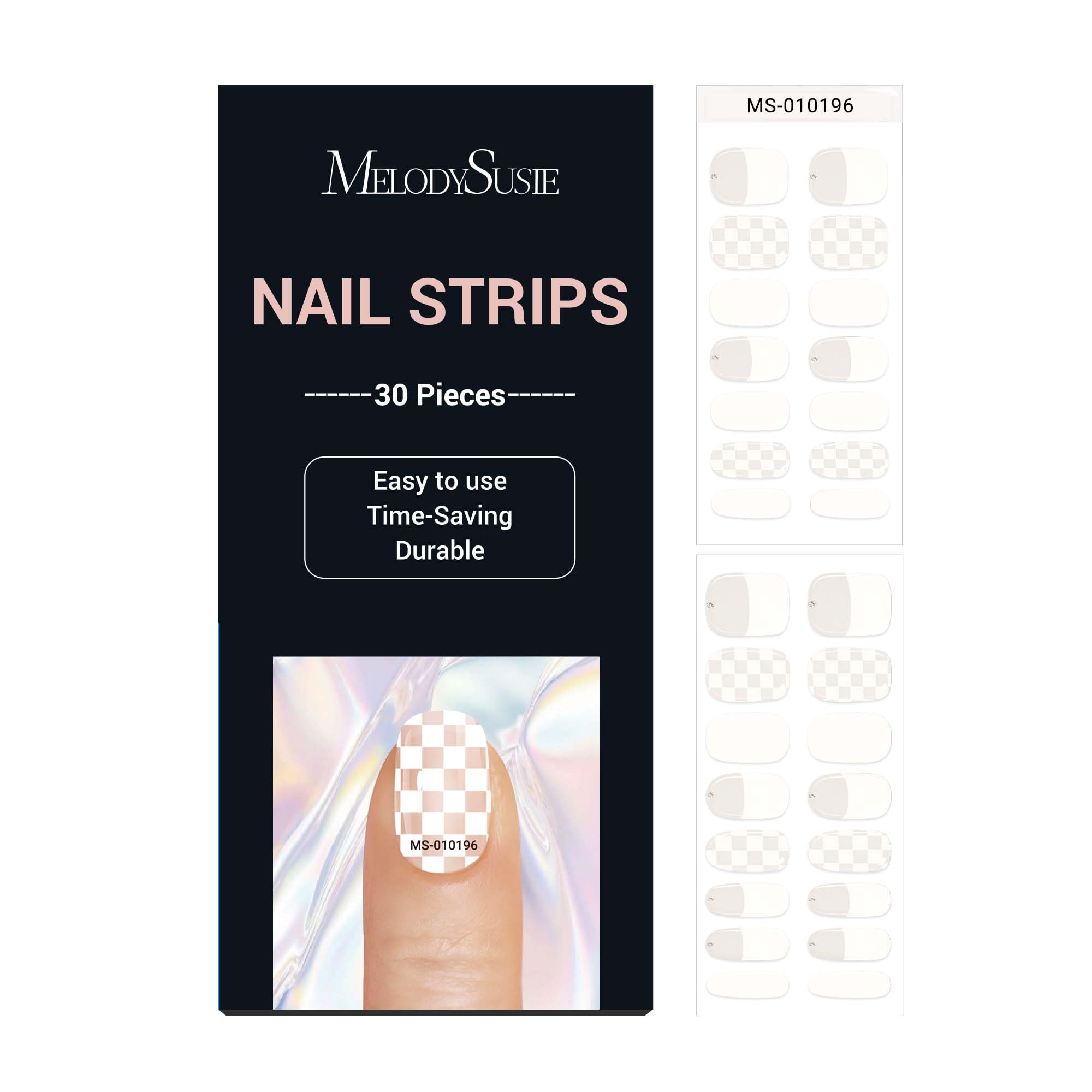 MelodySusie Semi Cured Gel Nail Strips (Designed French Tip)- Works with Nail lamp, Salon-Quality, Long Lasting, Easy to Apply &