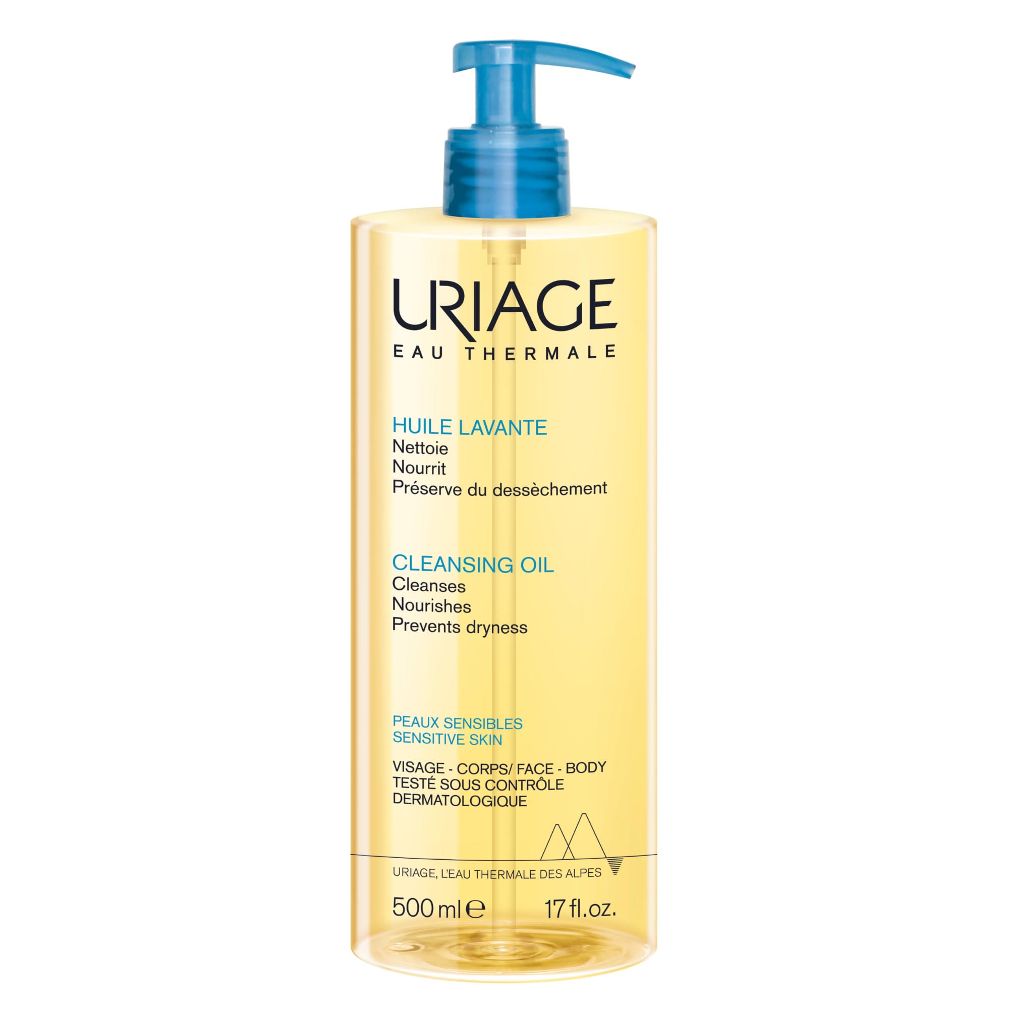 Uriage Cleansing Oil with Glycerin 25%, 2 in 1: Gently cleanses & moisturizes, foaming shower oil for the whole family, face & b