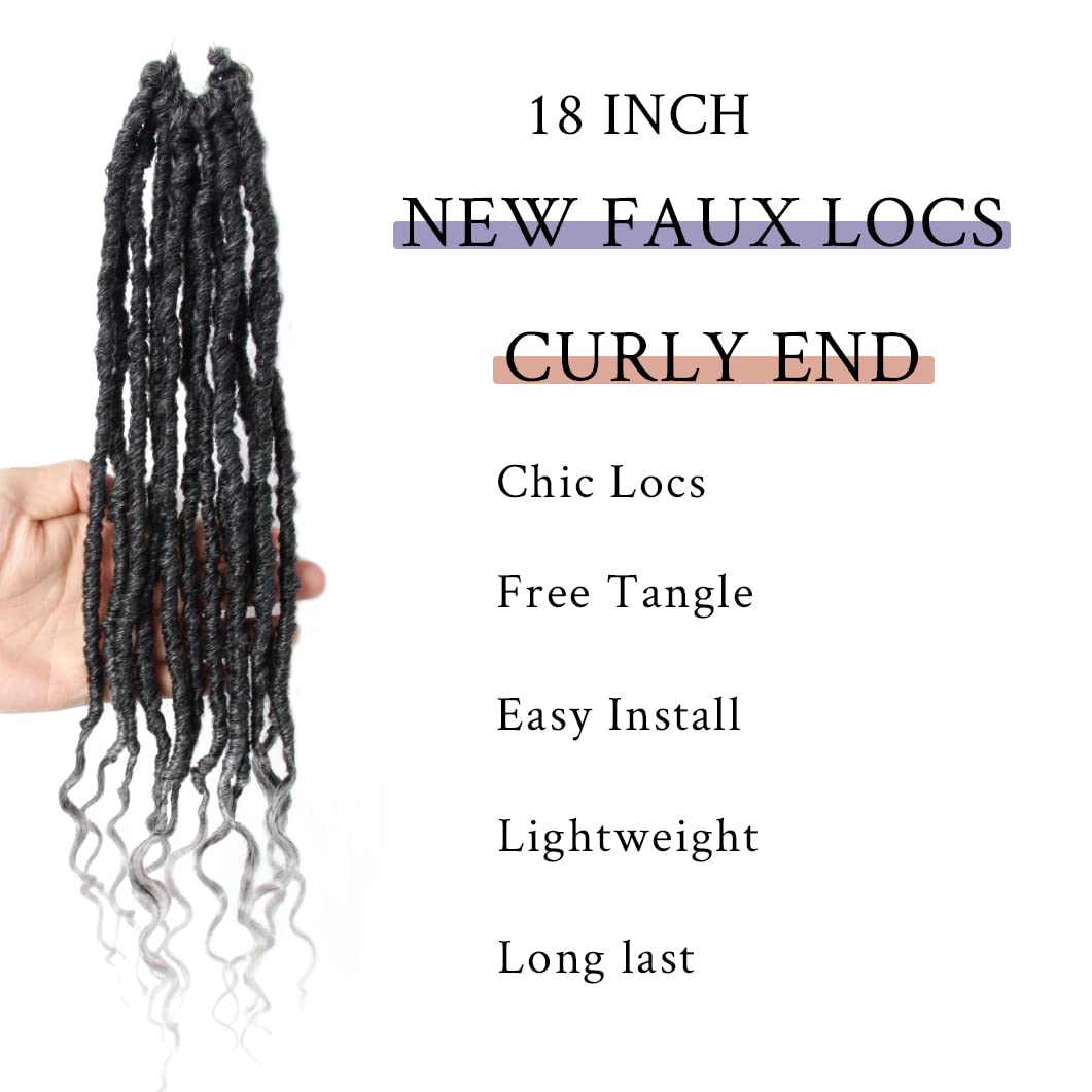 Bohobabe Faux Locs Crochet Hair 18 Inch, Boho Soft Crochet Locs With Curly Ends, Long Gray Bohemian Goddess Locs Crochet Braids