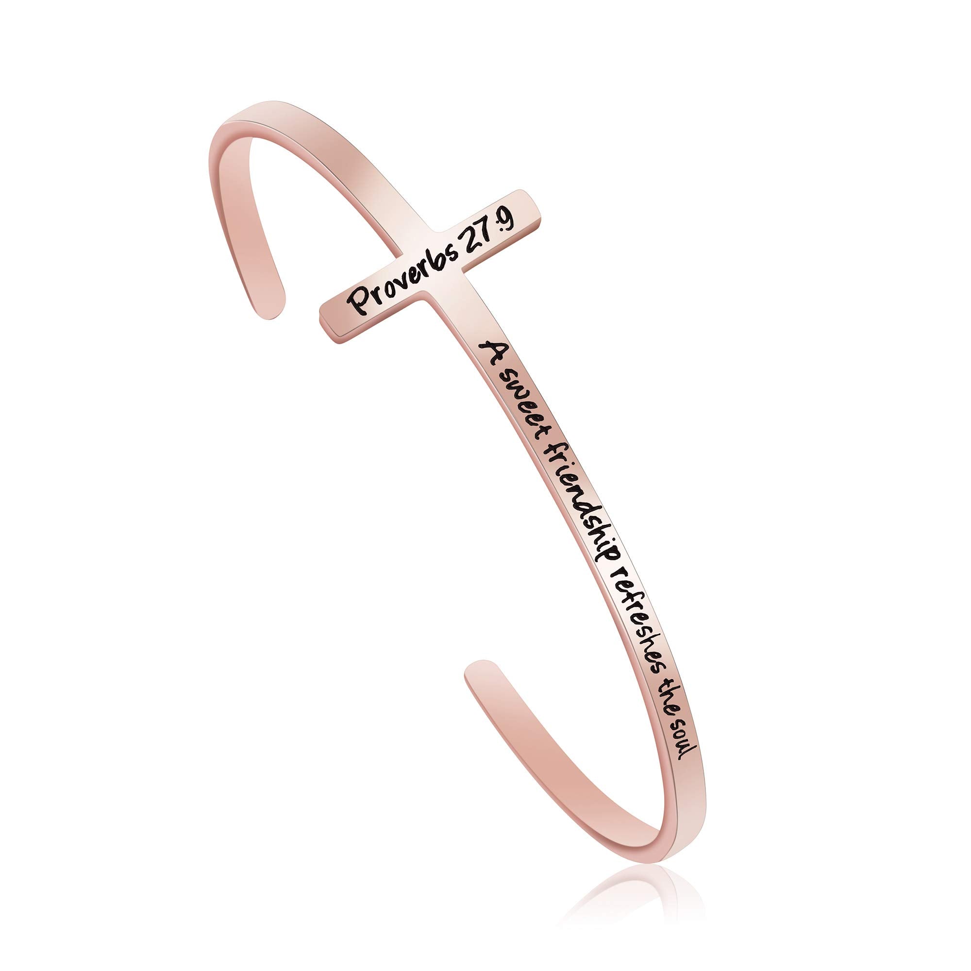 A Sweet Friendship Refreshes The Soul Proverbs 27:9 Religious Gifts for Women Her Stainless Steel Bible Verse Rose Gold Cross Br
