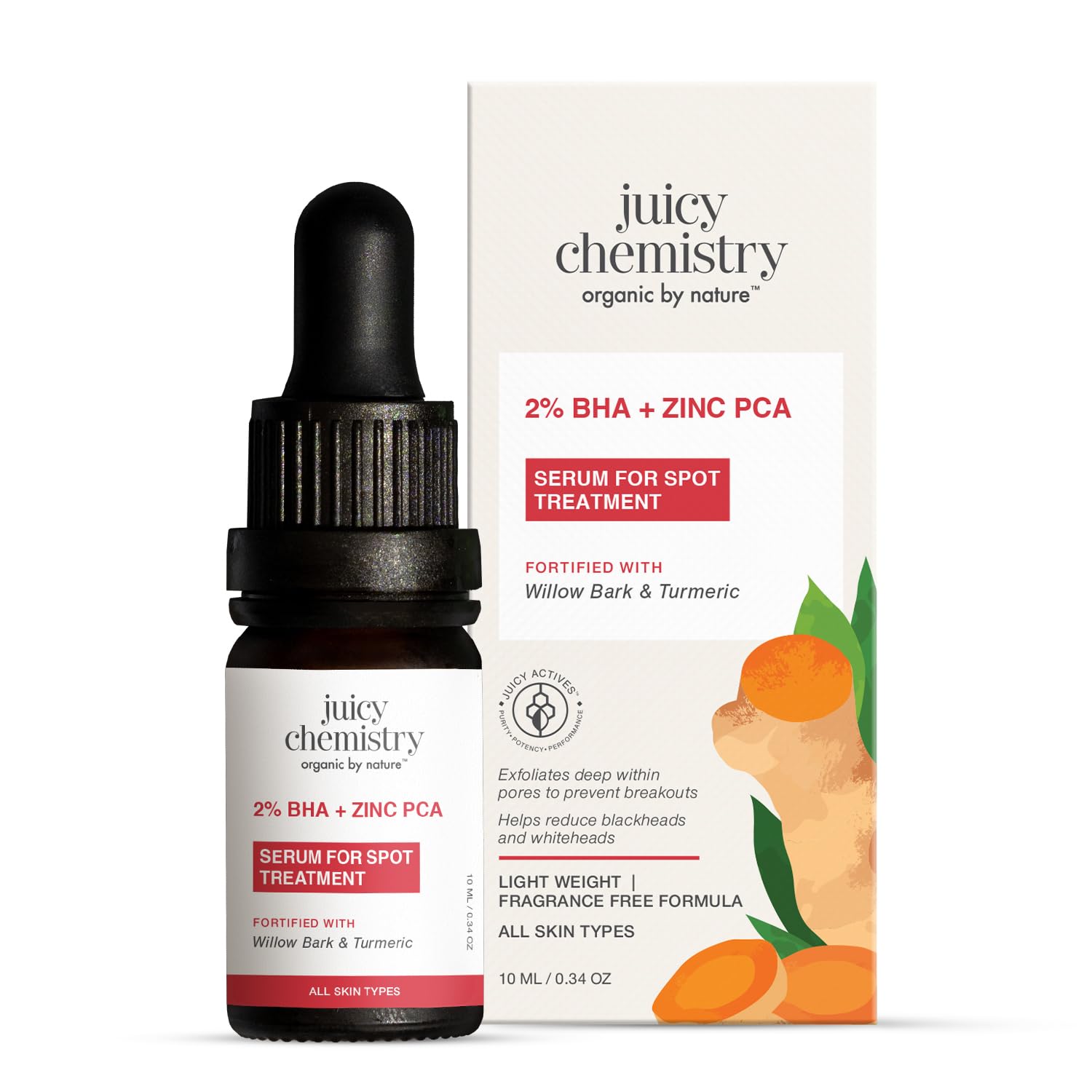 Juicy Chemistry 2% Bha + Zinc Pca Clarifying Face Serum, 10 Ml | For Acne & Blackheads | Exfoliates Pores, Controls Oil & Breako