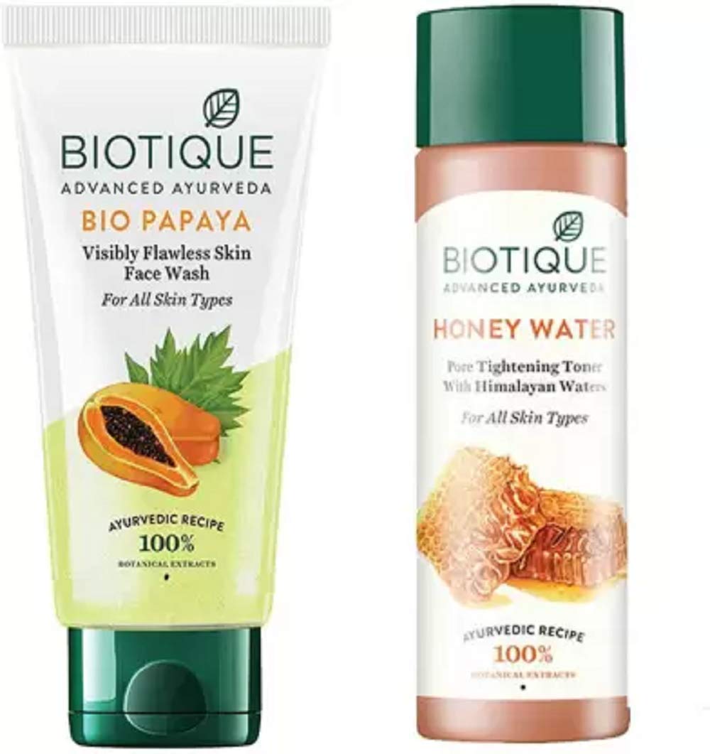 Biotique Youthfull Skin Care Pack  Bio Papaya Face Wash 100Ml, Bio Toner Honey Water 120Ml (2 Items In The Set)