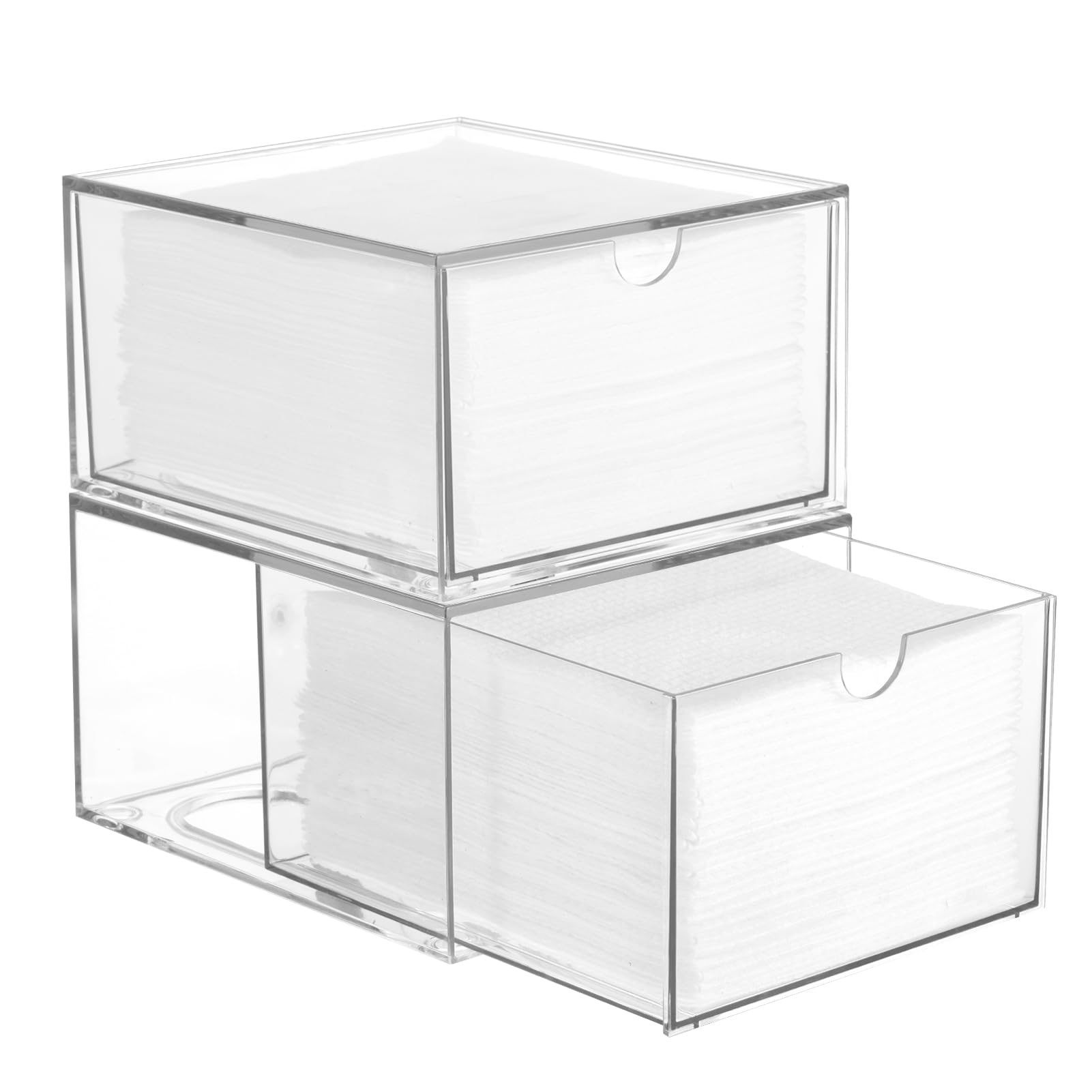 Rainmae 2 Pack Disposable Face Towel Holder, Face Towel Storage Box, Stackable Clear Makeup Organizer with Drawer for Clean Skin