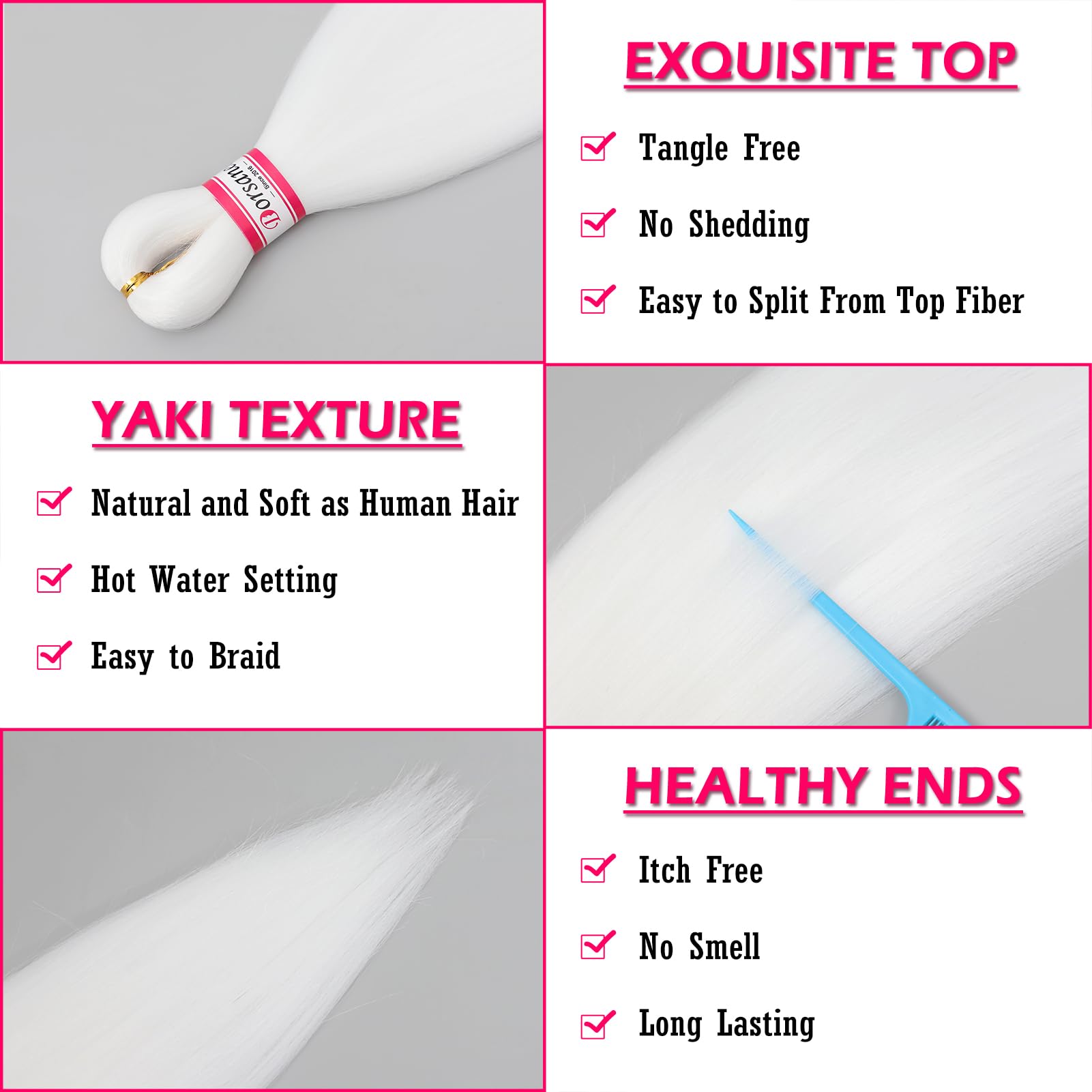 Dorsanee White Braiding Hair Pre Stretched 20 Inch 3 Packs Professional Easy Braiding Hair For Crochet Braids Twists Locs Hair S