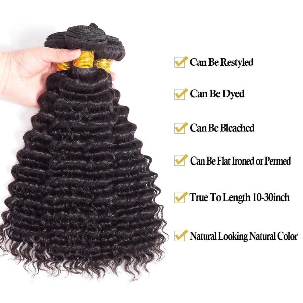 Deep Wave Hair 3 Bundles 9A 100% Unprocessed Virgin Brazilian Remy Human Hair Loose Deep Wave Hair Bundles Human Hair Extensions