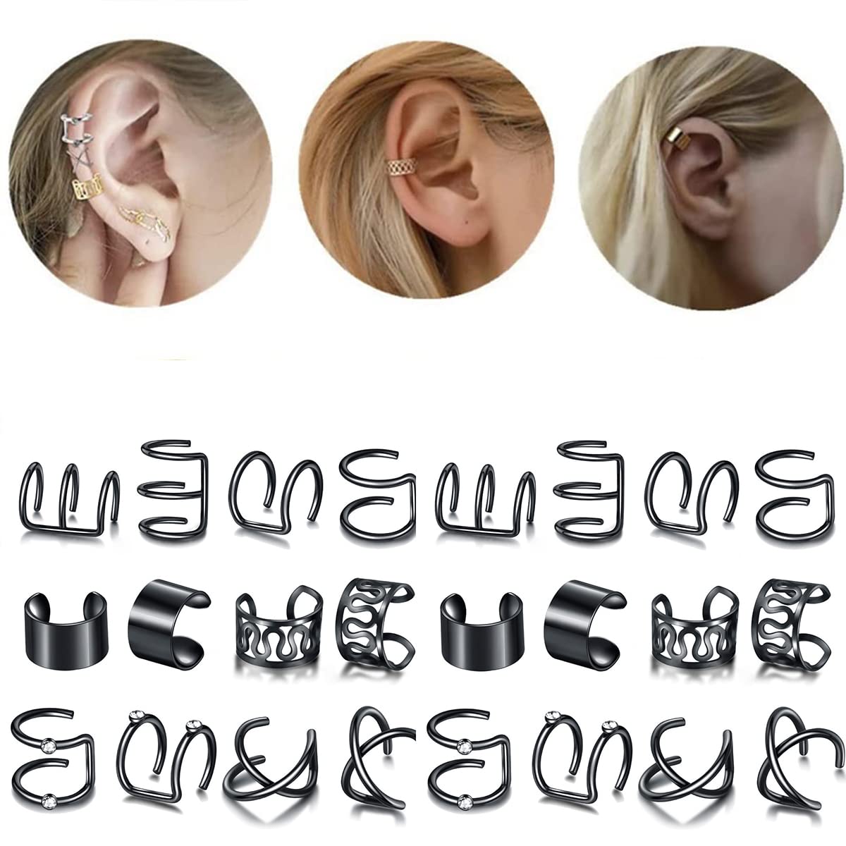 24 Pcs Black Hair Braids Dreadlock, Non-Piercing Ear Clip Beard Beads Cuffs Clip Hair For Women Men Hair Accessories Styling Jew