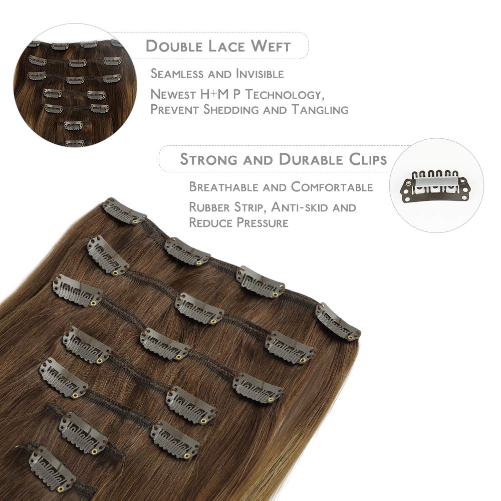 Wennalife Clip In Hair Extensions, 22 Inch 120G 7Pcs Balayage Chocolate Brown To Caramel Blonde Hair Extensions Clip In Human Ha