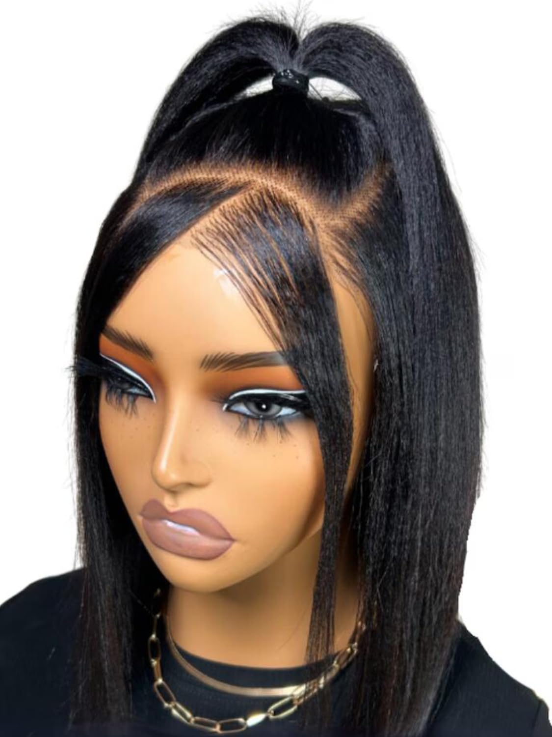 Unice Yaki Straight Short Bob Wig Human Hair Pre Everything Glueless Wig With Ear Tab Tapes 13X4 Lace Front Wigs Human Hair Pre