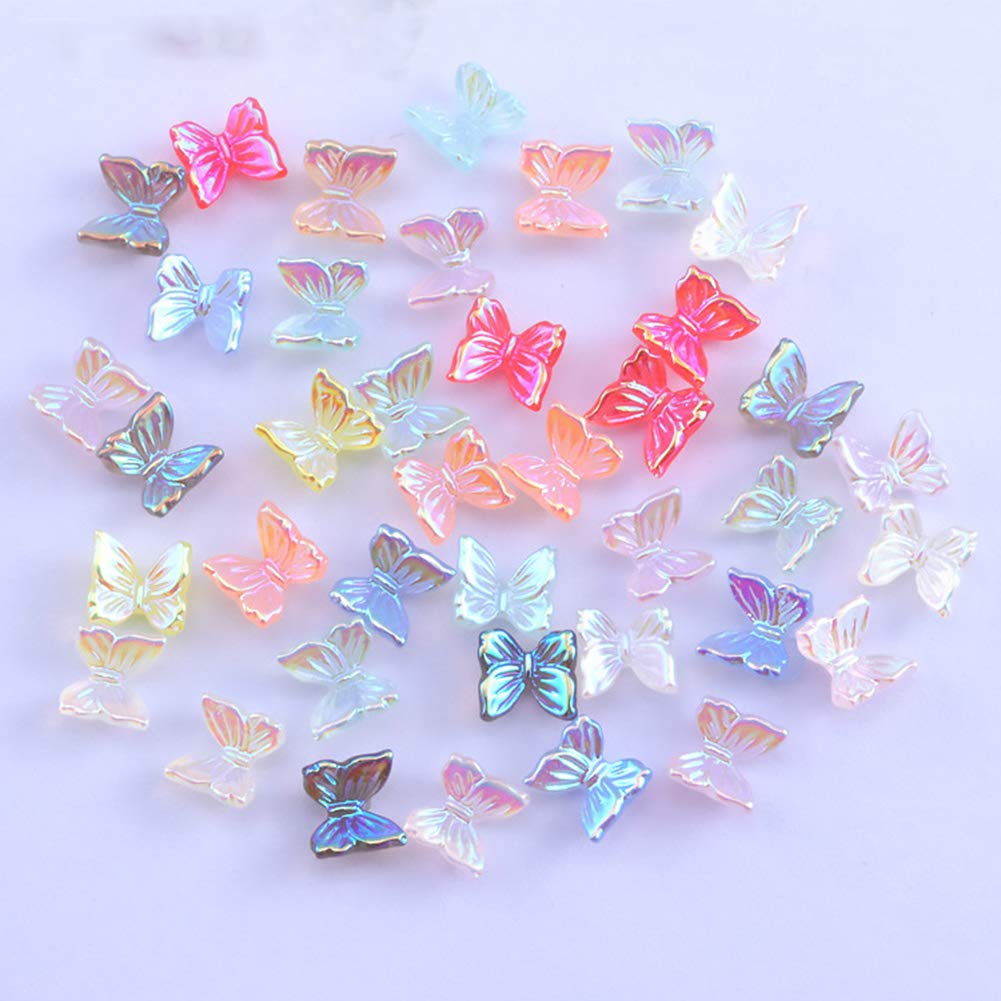 Sukpsy 50 Pcs 3D Mix Color Cute Butterfly Resin Nail Art Decorations Aurora Glitter Nail Charm Ornaments For Nail Art Design Man